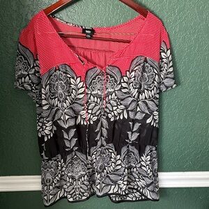 Mossimo Plus Size Women's Floral Blouse Semi Sheer Tie Closure XXL